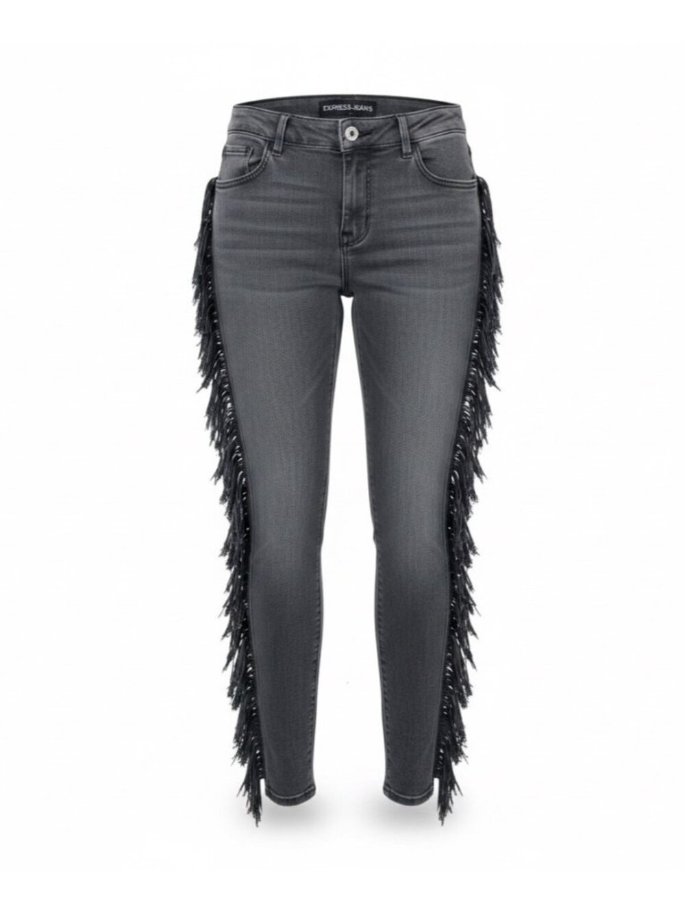 Express Womens Black Fringe-Trim Mid-Rise Legging Jeans Size 4R